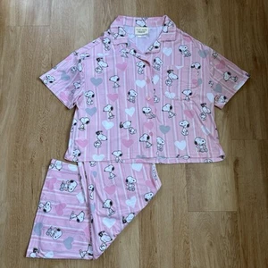 Munki Munki Peanuts Snoopy Pajama Set Size M Pink 2024 Elastic Waist Button Top - Picture 1 of 15