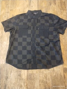 Harley Davidson Shirt Mens 3XL Short Sleeve Button Up Pockets Black Gray Checker - Picture 1 of 4