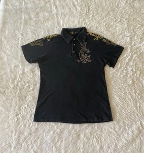 Ed Hardy By Christian Audigier Men’s Polo Shirt Rhinestone Black Large - Bild 1 von 9