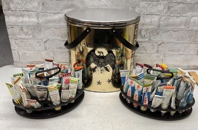 Lote de Cubo de Metal Tri Chem Vintage y Pinturas de Bordado Líquidas Usadas Nuevas Foto 1 de 4