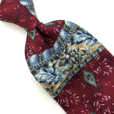 Nautica Tie Rose-Red Gray Yellow Silk Necktie Stripes Diamonds Floral Men's #I21 - Image 1 of 4