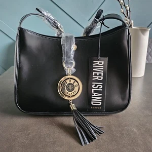 River Island Women's Tassel Bag Shoulder Handbag Black New With Tags - Picture 1 of 8