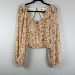 Free People Mabel Printed Blouse M Spring Combo Floral Boho Cottagecore Milkmaid - Picture 1 of 11