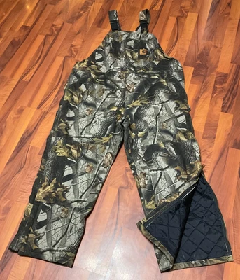 Vintage Carhartt Bib Men 36x32 Realtree Camo Insulated Double Knee Overalls R43 - Image 1 of 4
