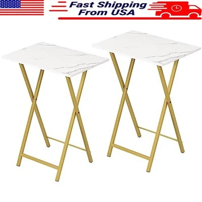 Marble Folding TV Tray Tables Portable Sofa Side Table 2 Pcs Spacious & Stylish - Image 1 of 4