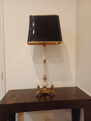 Lampe Colonne Bronze Onyx Chérubins Arts Déco Vintage - Photo 1/4