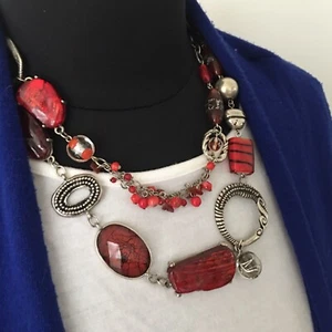 Grobe Designer Halskette, rot & silber LG GEOMETRISCHE Formen, NEU ohne Etikett neuwertig! - Bild 1 von 12