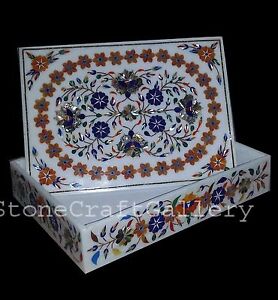8" x 6" x 2" Marble Jewelry Storage Box Marquetry Floral Inlay Work Home Gifts