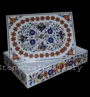 8" x 6" x 2" Marble Jewelry Storage Box Marquetry Floral Inlay Work Home Gifts - Image 1 of 3