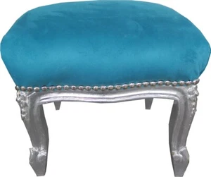 Casa Padrino Barock Fußhocker Blau / Silber - Antik Stil Möbel - Hocker - Bild 1 von 1