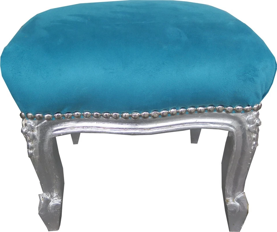 Casa Padrino Barock Fußhocker Blau / Silber - Antik Stil Möbel - Hocker - Bild 1 von 1