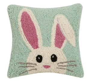 Easter Bunny Rabbit Hook Wool Spring Decor Pillow 10" Square - Picture 1 of 1