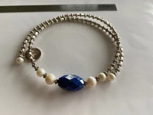 QVC Carole Meltzer LAPIS & STERLING & Pearl Coil Necklace - Picture 1 of 2