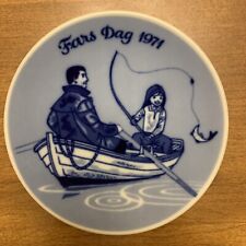 Porsgrund Norway Fars Dag 1971 Fathers's Day Plate First Issue Fishing 5.25”