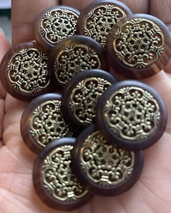 Tortoiseshell / Gold Effect Maple Wood Style Shank Buttons / 20mm Pack Of 30 - Picture 1 of 4
