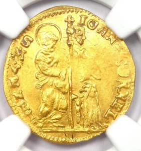 1709-1722 Italy Venice Corner II Gold Zecchino 1Z Ducat. NGC Uncirculated Detail - Picture 1 of 5