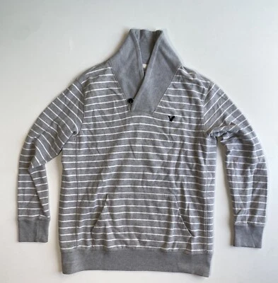 Suéter American Eagle XL Chal Cuello Blanco Gris Rayas Classiccore Preppy Foto 1 de 4