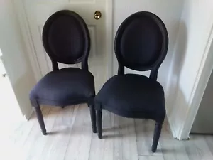 Pair Reproduction French Fauteuils Style Upholstered Salon Chairs Black and Grey - Picture 1 of 5