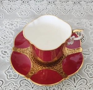 VINTAGE Rare Aynsley Bone China Red Gold Accent Tea Cup & Saucer C1219, England - Picture 1 of 10