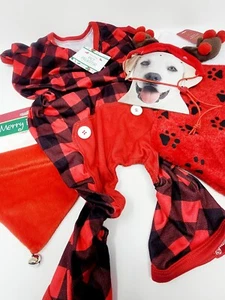 HOLDIAY Set PERRO PIJAMAS 4 Patas GRANDES Cuadros Cuernos Bandana Pata Medias - Imagen 1 de 13