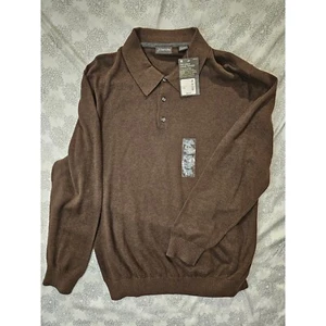 St. John's Bay Fine-Gauge Casual Sweater Polo Shirt Brown X-Large - Picture 1 of 6