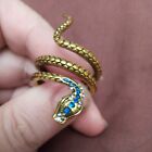 Snake Ring Antique Gold Colour Blue Gems On Head Adjustable 