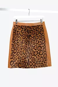 Valentino PF/11 Camel Leopard-Print Calf Hair and Leather A-Line Skirt, Size M - Picture 1 of 10