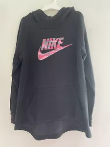 Nike Kids Girls Pink Camo Logo Cozy Cotton Long Sleeve Pullover Hoodie Black M - Picture 1 of 6