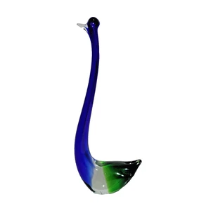Murano Style Art Glass Swan Figurine Blue Green Sommerso Cobalt Emerald 13" Tall - Picture 1 of 7