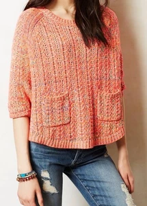 Anthropologie Moth M Marled Swing Neon Knit Raglan 3/4 Sleeve Sweater - Picture 1 of 10