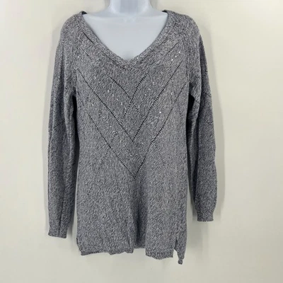 Suéter Casa Blanca Mercado Negro M Mediano Azul Metálico Lentejuelas Túnica Cuello en V Foto 1 de 4