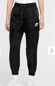 Nike Air Pants Womens XS Black Satin Sheen Jogger Track Workout Gym Urban Outfit - Picture 1 of 9