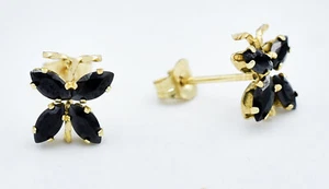 BLACK ONYX 2.86 Cts BUTTERFLY STUD EARRINGS 14K GOLD - USA MADE - New With Tag - Picture 1 of 3