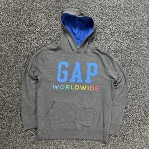 Vintage Gap Grey Worldwide Kids Size XXL Pullover Spellout Hoodie - Picture 1 of 6