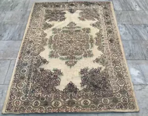 Vintage French Style Aubusson Rug Needlepoint Chain stitch Rug 4x5 ft Free Ship - Picture 1 of 10