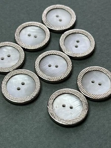 Vintage Faux MOP Button With Silver Edge - Picture 1 of 3
