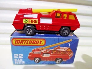 Camión de bomberos Matchbox 1976 MB22C BLAZE BUSTER AMARILLO escalera interior blanco NuBoxed - Imagen 1 de 8