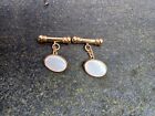 MOTHER OF PEARL SET IN GOLD PLATED METAL OVAL CHAIN & BAR  PAIR CUFFLINKS  1127