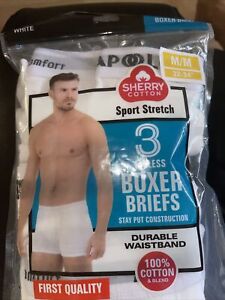 Sherry cotton Men Tag Less White Boxer Briefs Underwear Waistband Logo Pack Of 3