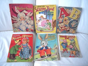 6 VTG 1940s Children Books- Mother Goose, Animal ABC, Peter Rabbit Nursery Rhyme - Picture 1 of 24