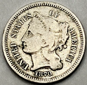 1870 3 Cent Nickel Piece ~ VG - Picture 1 of 2