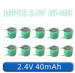 10PCS 2.4V Rechargeable Battery 40mAH Ni-MH With 2 Pins/Tabs For Meter Alarm New - Picture 1 of 4