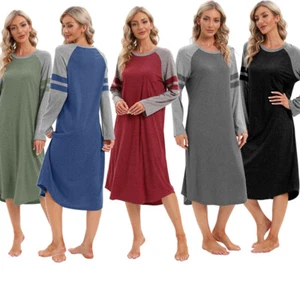 Mujeres Camisón Manga Larga Camiseta Pijama Vestido Largo Dormir Informal Camisón - Imagen 1 de 17
