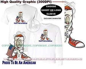 Richie Roach Pot Marijuana Cartoon Character Proud American Flag Holder T Shirt - Picture 1 of 4