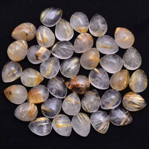 37 Pcs Natural Rutile Quart 8.90mm-9.86mm Pear Cabochon Untreated Gemstones Lot - Picture 1 of 4