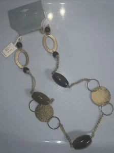 Cat Eye Barrel Bead Gold Tone Long Womens Vintage Costume Necklace By Icing, NWT - Picture 1 of 4