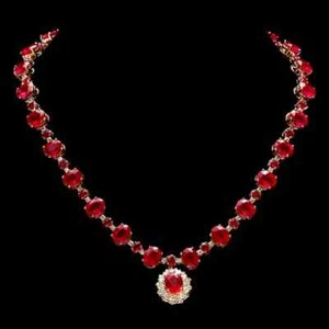 Ruby & Natural Brilliant Cut Diamonds on 14k Yellow Gold Necklace - Gift Boxed!! - Picture 1 of 17