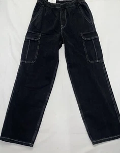 NWT H&M Black Loose Fit Cargo Jeans Size Medium - Picture 1 of 4