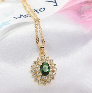 18K Yellow Gold Filled made with Emeral Swarovski Crystal Necklace Party /704G - Picture 1 of 4