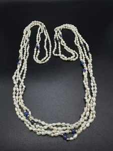 Vintage Perlen Blau Lapis Süßwasser Perlen Halskette Extra Lang 54" - Bild 1 von 9